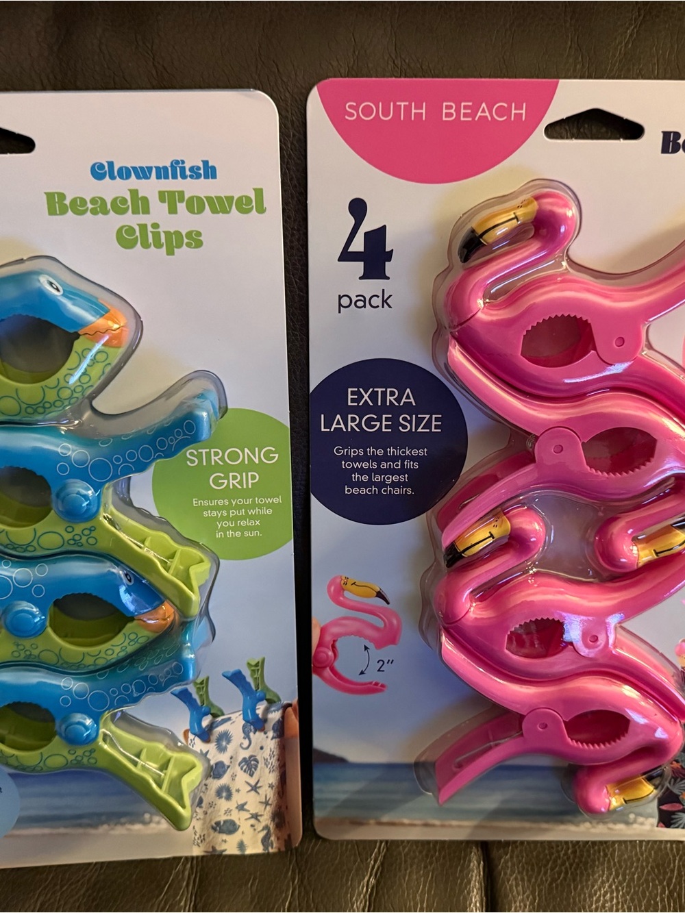 Clown Fish and Pink Flamingo Beach Towel Clips  - 1 pack of each design